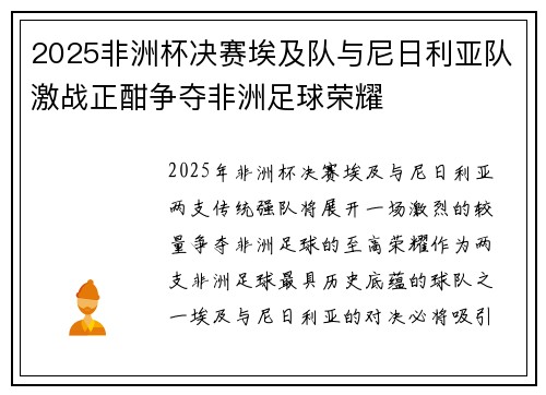 2025非洲杯决赛埃及队与尼日利亚队激战正酣争夺非洲足球荣耀